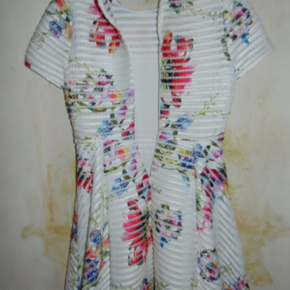 Forever 21 Multicolor Floral White Mini Full Dress With Mesh Striped Large Women - Picture 8 of 10